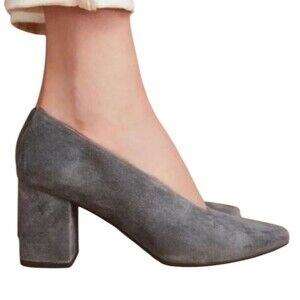 anthropologie seychelles rehearse block heel pumps grey suede size 8